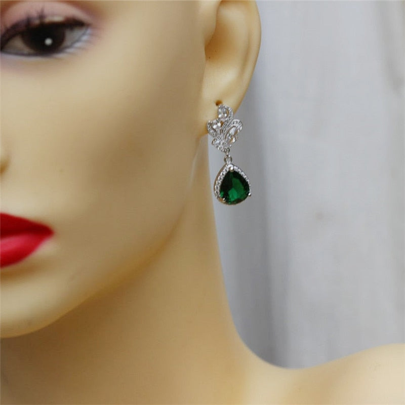 Vintage Green CZ Dangle Earrings for Party, Birthday Gift High Quality Luxury Jewelry