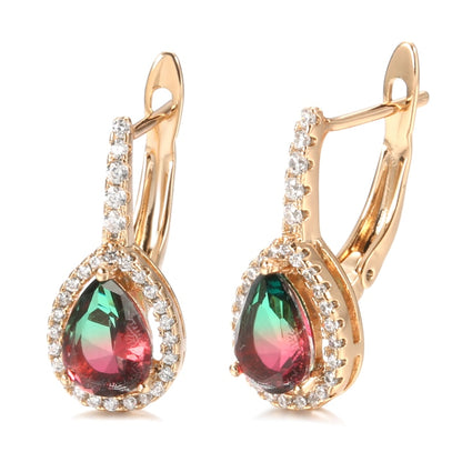 Vintage 585 Rose Gold Earrings Rainbow Zirconia Natural Stone Crystal Earrings for Women Wedding  Jewelry Style F4UJR-115