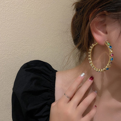 Round Colorful Crystal Hoop Earrings, Style JLRE4271