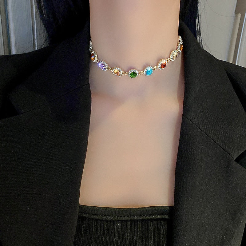 Colorful Crystal Choker Necklaces