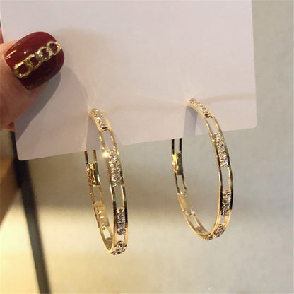 Golden Round Crystal Hoop Earrings