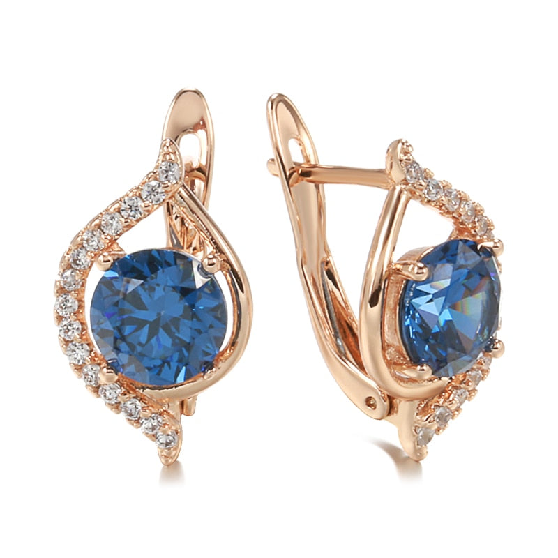 Luxury Oval Geometric Blue Zircon Clip Earrings For Women 585 Rose Gold