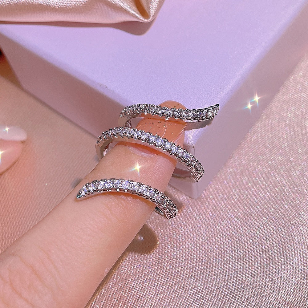 New Fashion 925 Silver Ring Geometric Zircon Ring Irregular Line Ring Personality Simple Engagement Wedding Jewelry