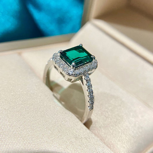 925 Sterling Silver Created Moissanite Emerald Gemstone Rings
