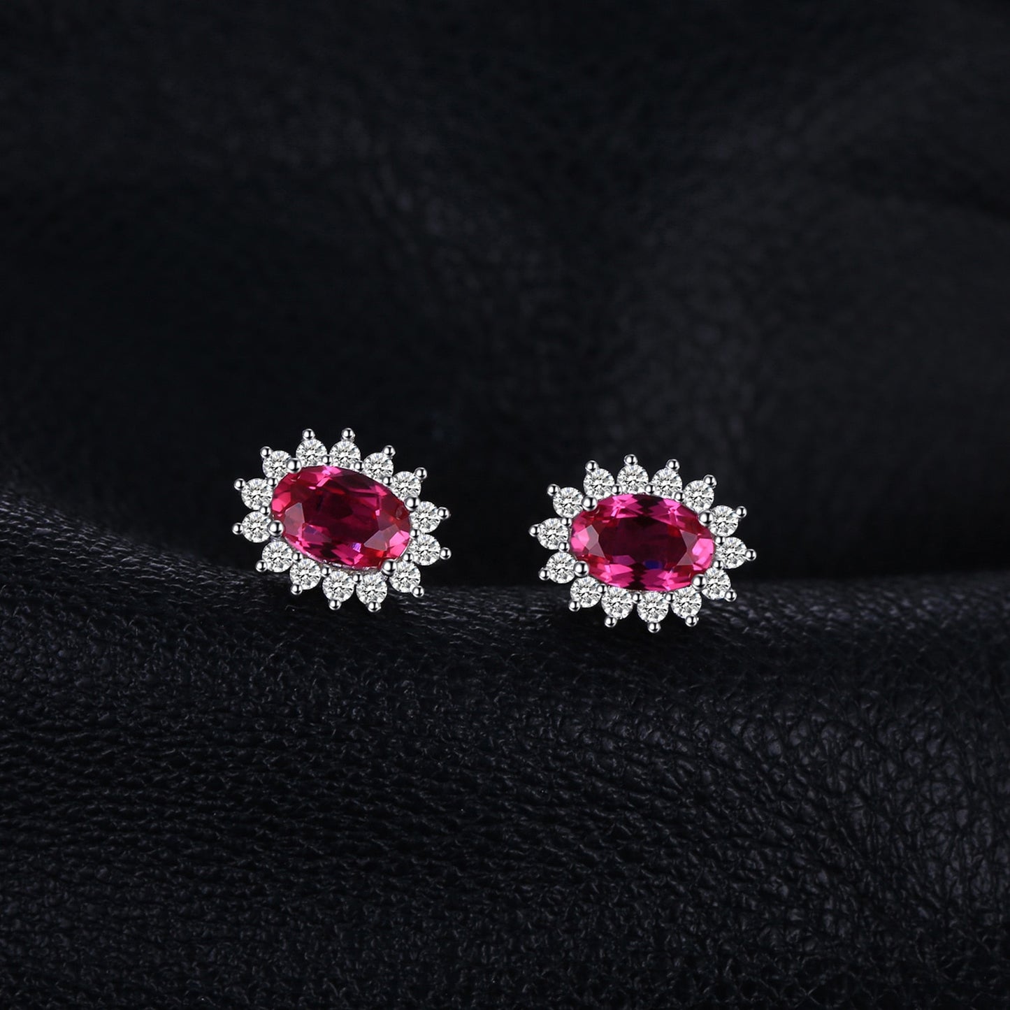 1.2ct Created Ruby 925 Sterling Silver Halo Stud Earrings