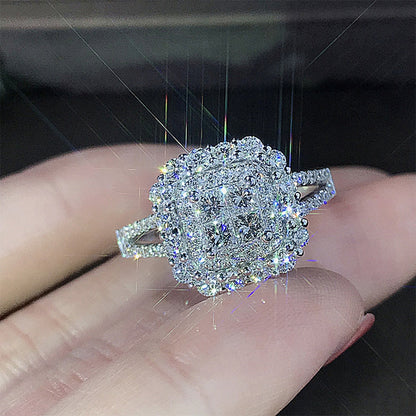 Gorgeous Square Shape Women Ring Full Bling Iced Out Micro Pave Crystal Zircon