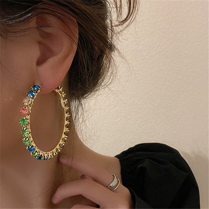 Round Colorful Crystal Hoop Earrings, Style JLRE4271