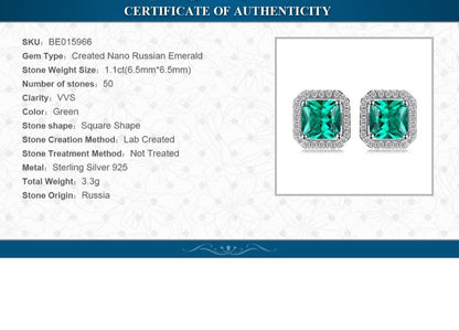 1.1ct Simulated Nano Emerald 925 Sterling Silver Stud Earrings