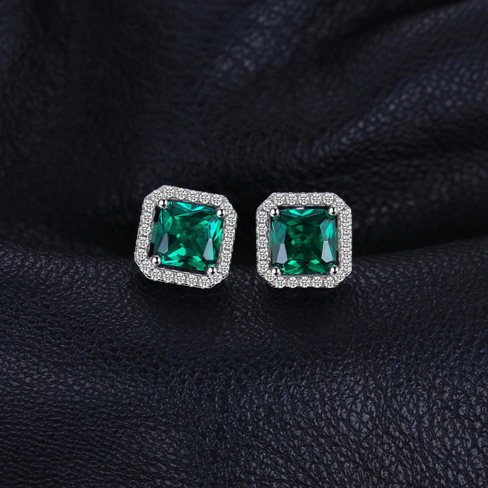 1.1ct Simulated Nano Emerald 925 Sterling Silver Stud Earrings