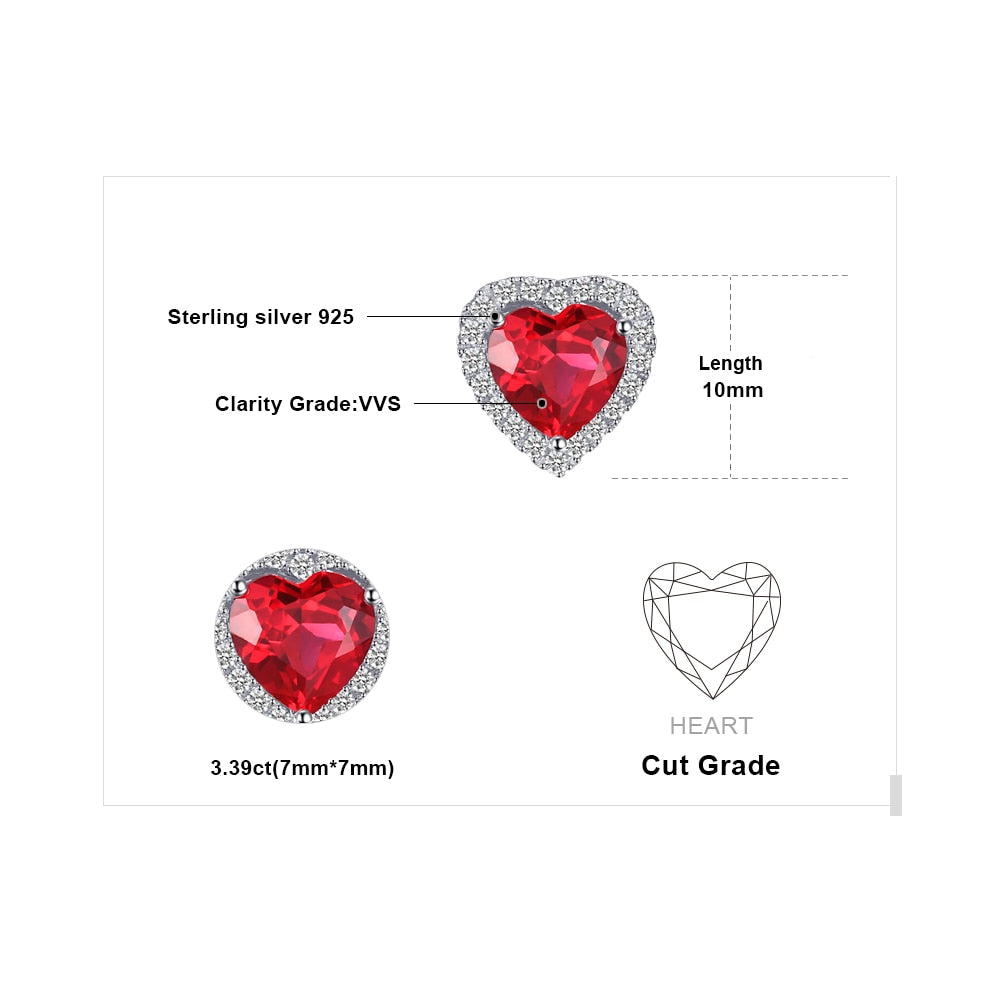 Heart Created Ruby 925 Sterling Silver Stud Earrings