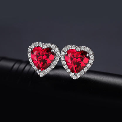 Heart Created Ruby 925 Sterling Silver Stud Earrings