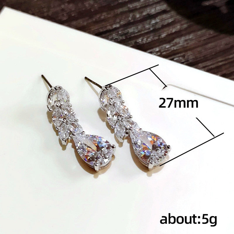 Leave Water Drop Shape Earring AAA Cubic Zirconia New Fashion Bridal Accessories