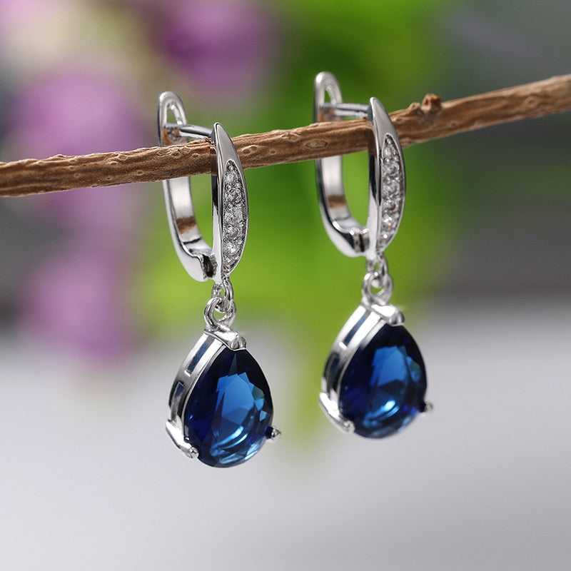 Women Drop Earrings Fashion Trend Noble Blue CZ Lady Dangle Earring for Party Wedding Anniversary Love Gifts