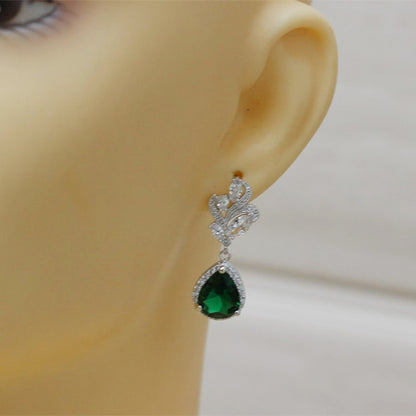 Vintage Green CZ Dangle Earrings for Party, Birthday Gift High Quality Luxury Jewelry
