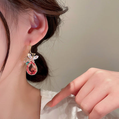 Butterfly Zircon Crystal Drop Pink Water Drop Earrings Style HF4UE9992