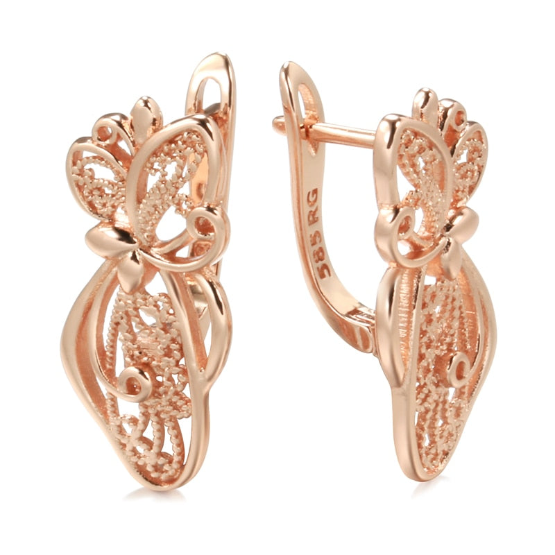 Full Hollow Smooth Carve 585 Gold Color English Earrings Style HF4U0669JD