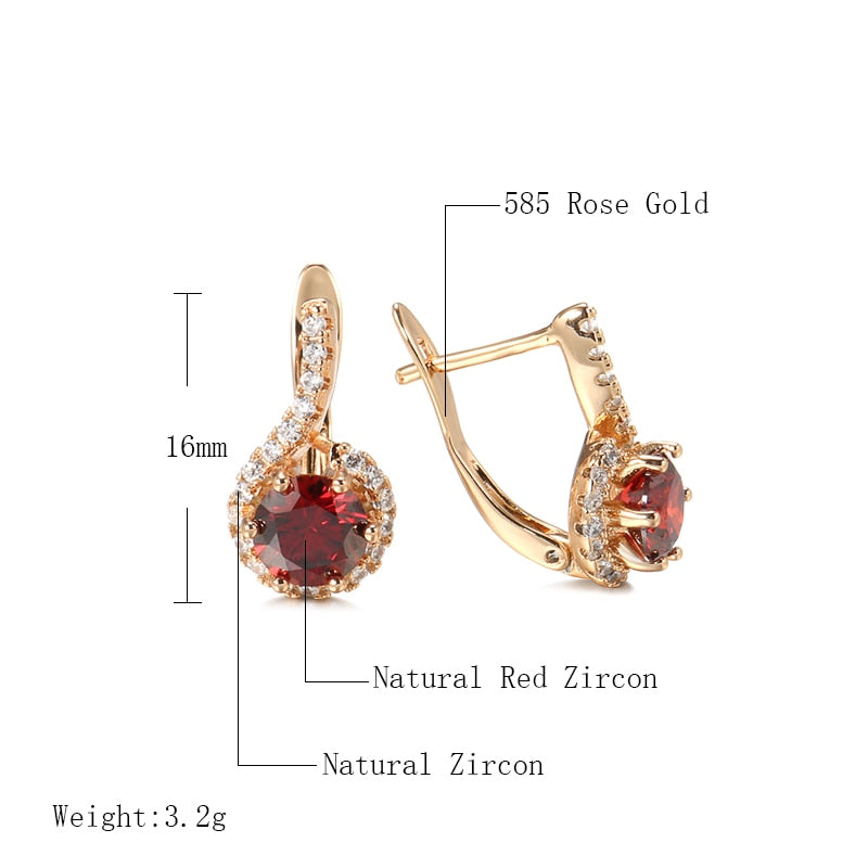 Luxury Full White Zircon And Round Red Zircon Rose Gold Earring Style HF4U0262JD