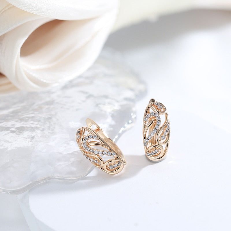 Personality Hollow Texture With White Zircon Women Clip Earrings 585 Rose Gold Piercing