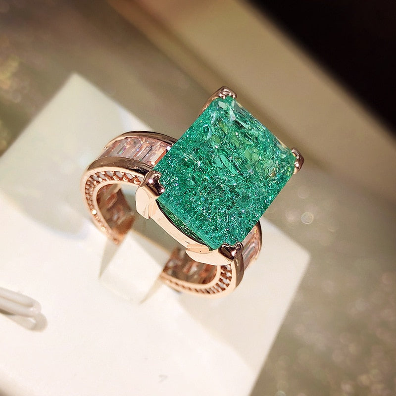 Luxury 18K Rose Gold Ring Emerald Sapphire Gemstone Flower Rings Wedding Party Gift Women Jewelry Wedding Bridal Jewelry