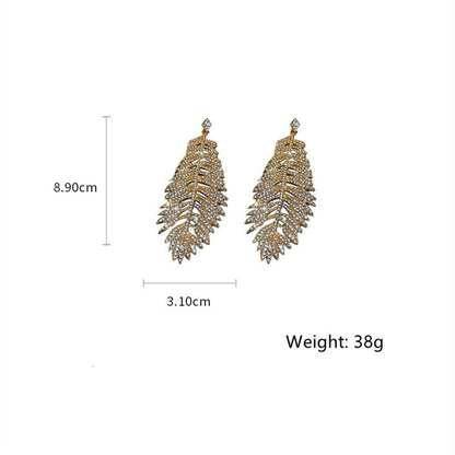 Classic Feather Style Crystal Drop Earrings