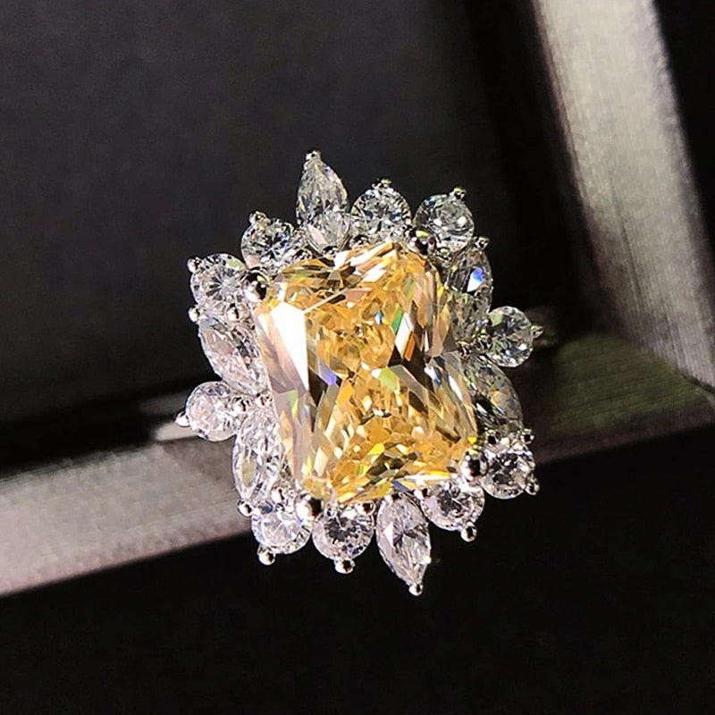 Yellow CZ Stone Luxury Ring for Evening Party Elegant Lady Finger-rings Anniversary Gift Fashion Jewelry