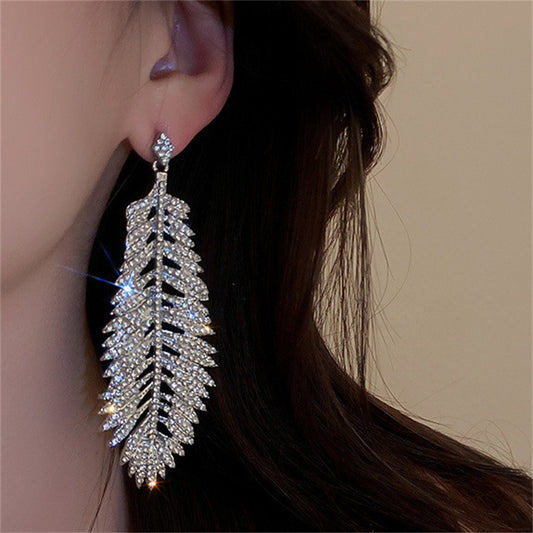 Classic Feather Style Crystal Drop Earrings