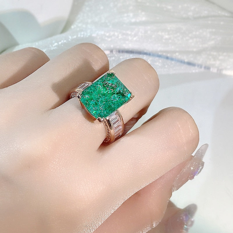 Luxury 18K Rose Gold Ring Emerald Sapphire Gemstone Flower Rings Wedding Party Gift Women Jewelry Wedding Bridal Jewelry