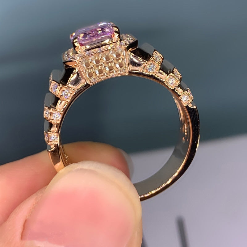 Aesthetic Pink Cubic Zirconia Engagement Ring for Women Luxury Gold Color Band Newly-designed Wedding Trendy Ring Jewelry