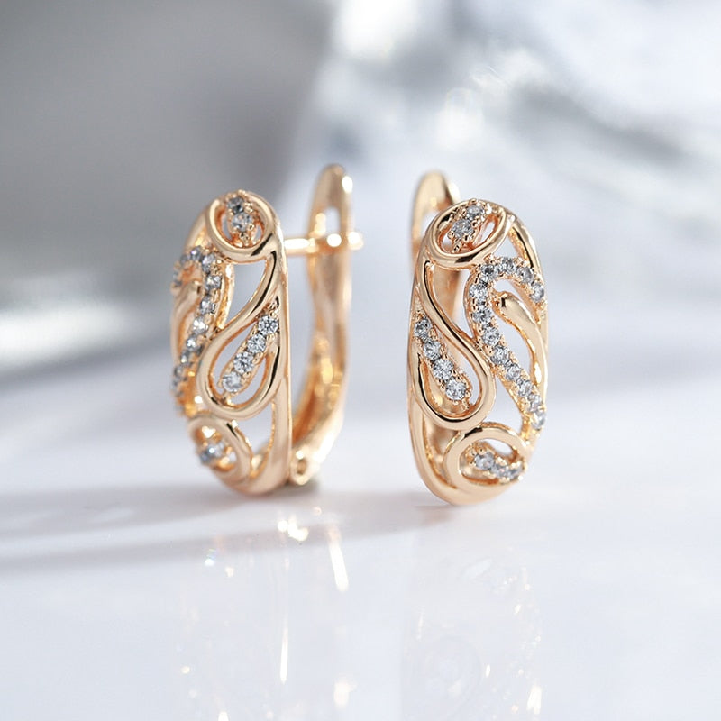 Personality Hollow Texture With White Zircon Women Clip Earrings 585 Rose Gold Piercing