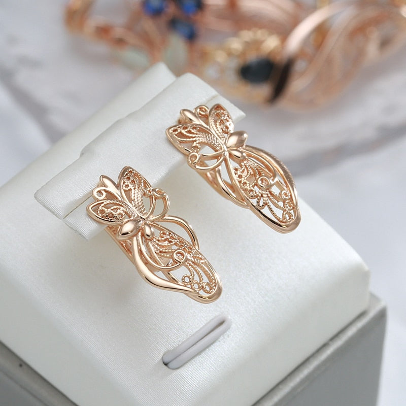 Full Hollow Smooth Carve 585 Gold Color English Earrings Style HF4U0669JD
