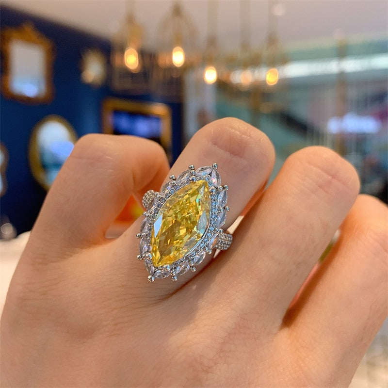 Luxury Marquise Yellow CZ Rings Elegant Anniversary Party Rings