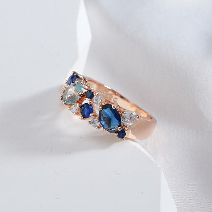 Full Zircon Double Blue Design Luxury 585 Gold Color Rings Style ZF4U0538JD