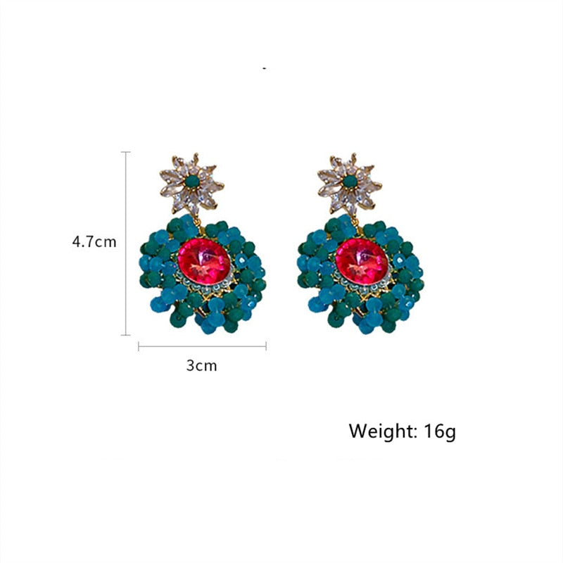 Baroque Style Blue And Pink Crystal Ball Drop Earrings Style HF4UE9031
