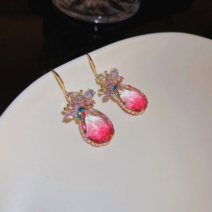 Butterfly Zircon Crystal Drop Pink Water Drop Earrings Style HF4UE9992