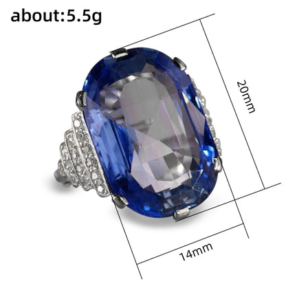 Gorgeous Big Oval Blue CZ Rings for Lady Anniversary Party Luxury Elegant Female Rings Nice Birthday Gift Fashion Jewelry