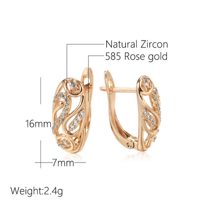 Personality Hollow Texture With White Zircon Women Clip Earrings 585 Rose Gold Piercing